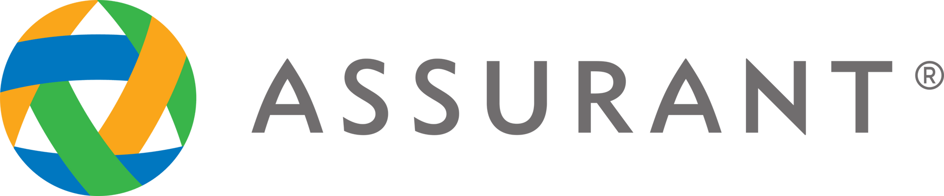 A logo for assurant with a blue green and yellow circle