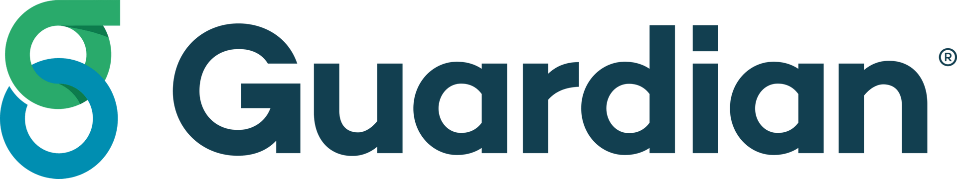 The logo for guardian is blue and green and has a green s on it.