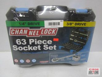 A channel lock 63 piece socket set in a case