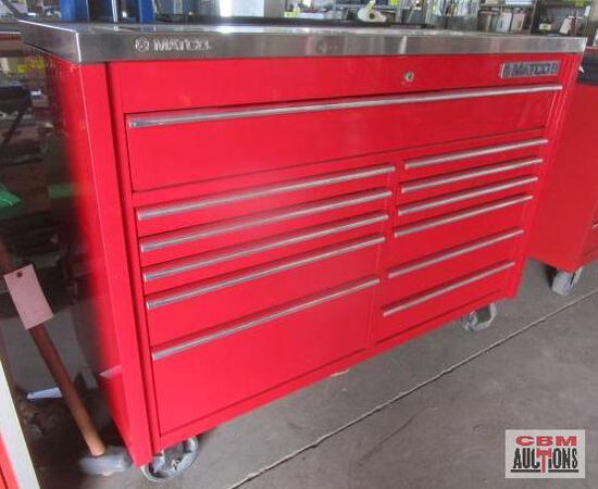 A red craftsman toolbox with a stainless steel top