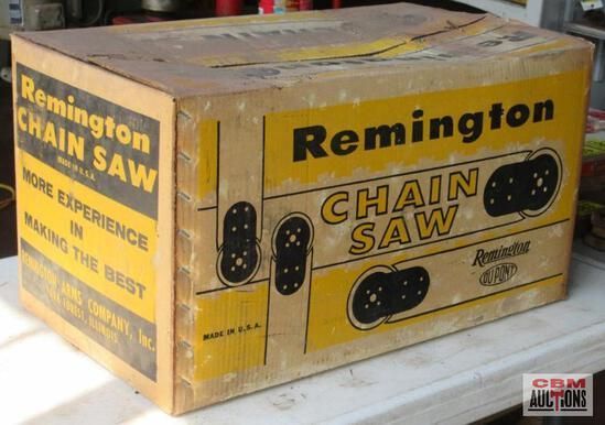 A remington chain saw box sits on a table