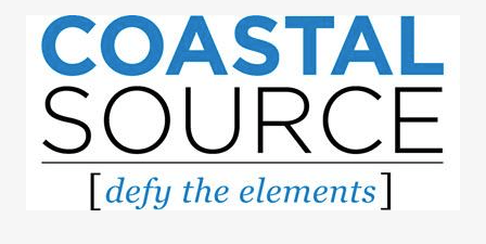 Coastal Source logo with blue and black text and tagline “defy the elements”