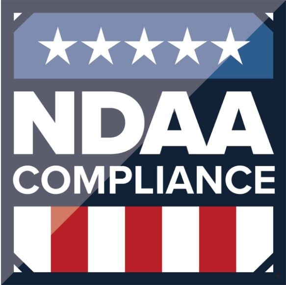 NDAA compliance badge with stars and red-white-blue stripes