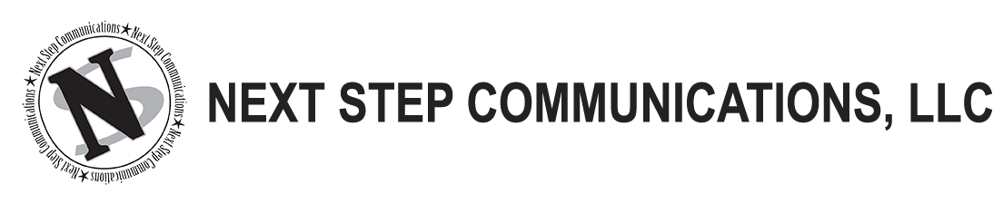 Logo for Next Step Communications, LLC with a stylized black N in a circle.