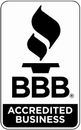 BBB Accredited Business logo with black flame icon and bold text on white background