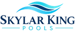 Skylar King Pools logo with blue wave graphic and navy text on white background