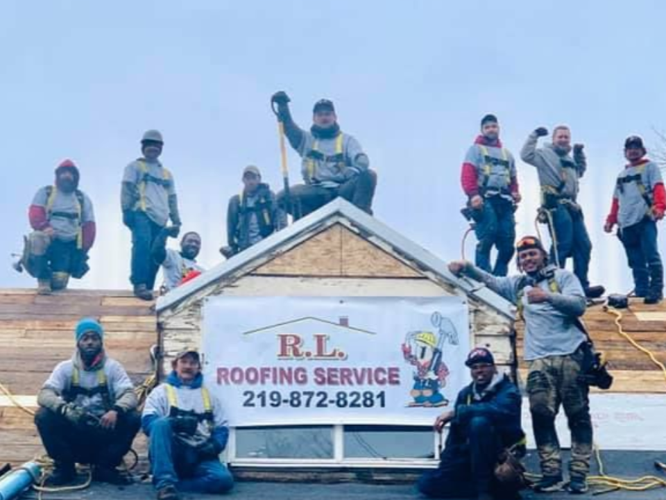 RL Roofing crew installing new roof in Michigan City Indiana