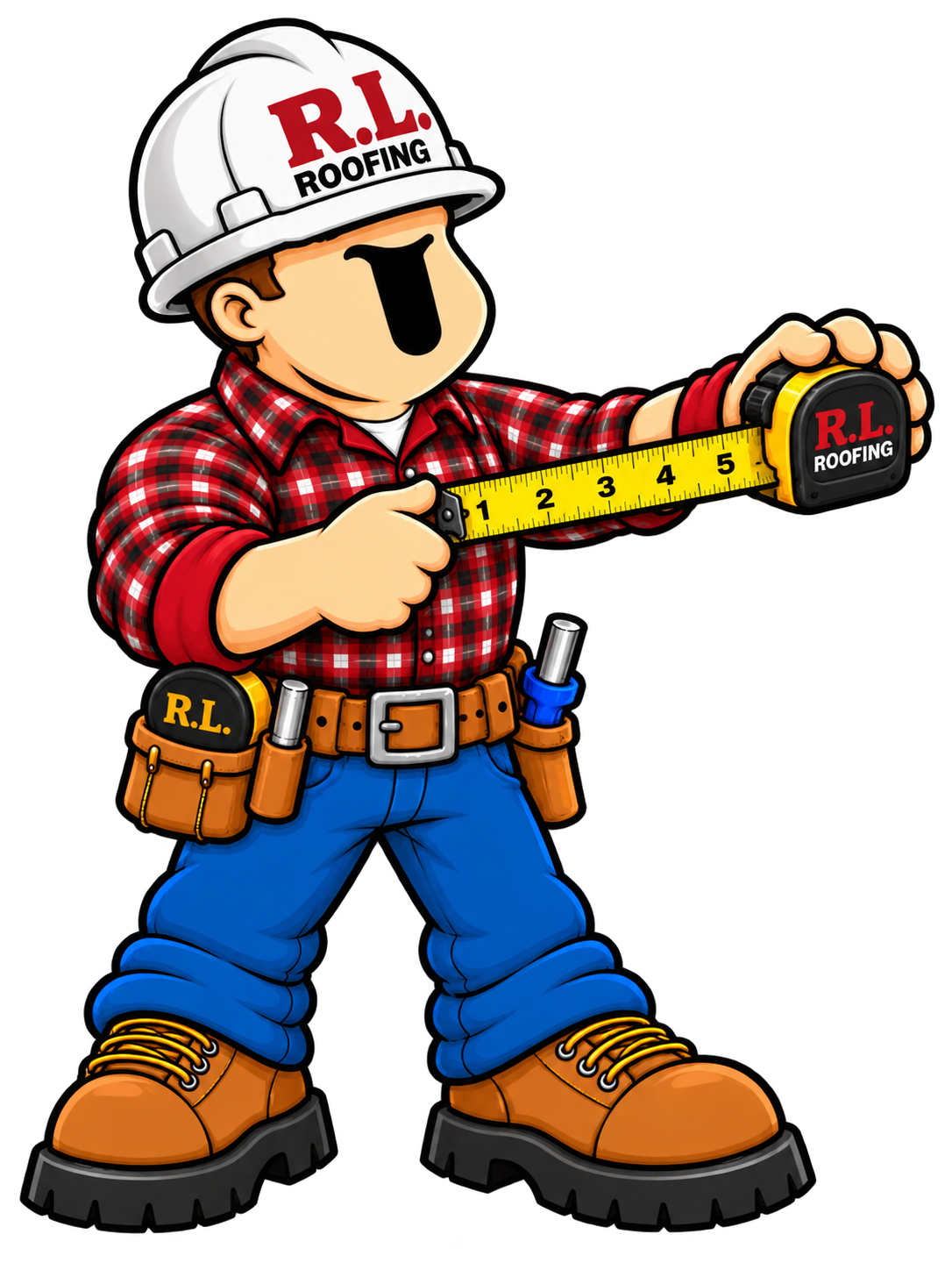 RL Roofing mascot with tape measure