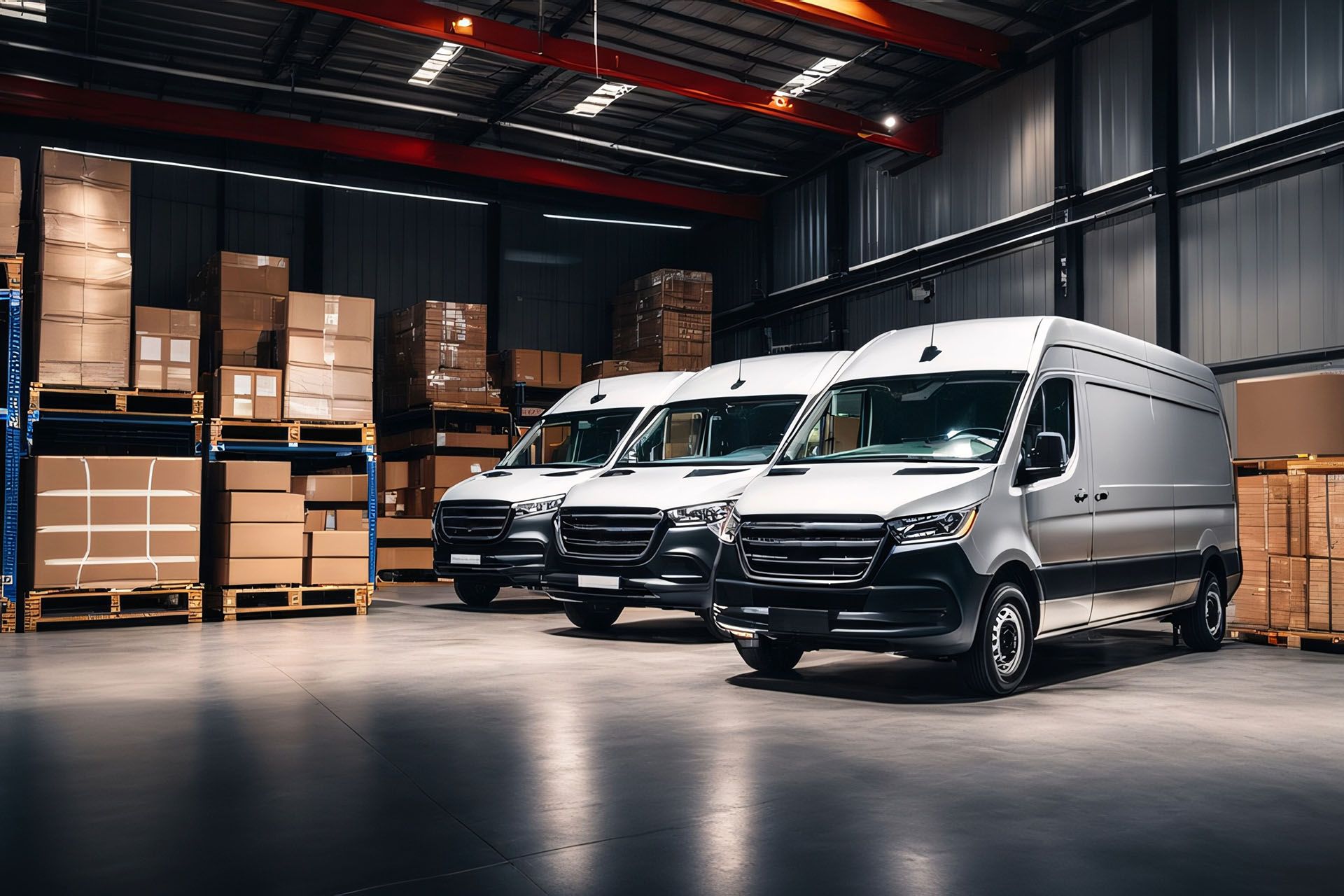 three vans in a warehouse