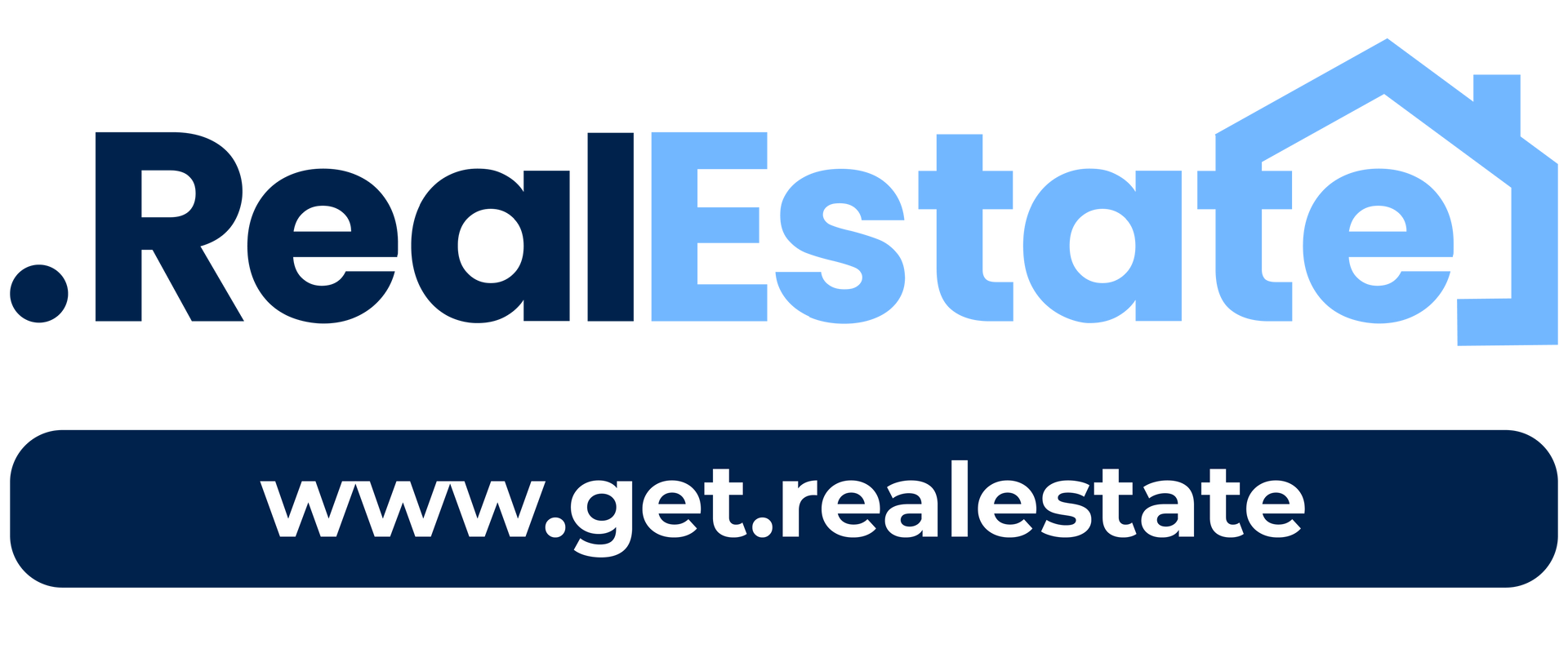 RealEstate logo with blue and navy text and website url www.get.realestate