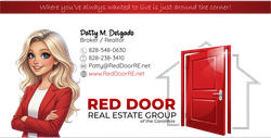 Red Door Real Estate Group banner with blonde woman illustration and a red front door logo