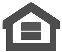 Gray house icon with a centered window or container symbol inside the doorway area