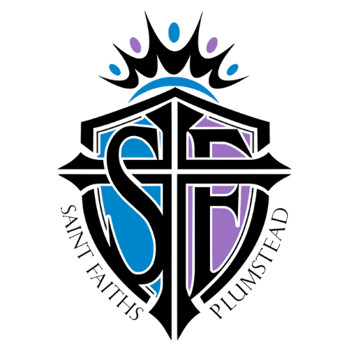 The logo for saint faiths plumstead has a cross and a crown on it.