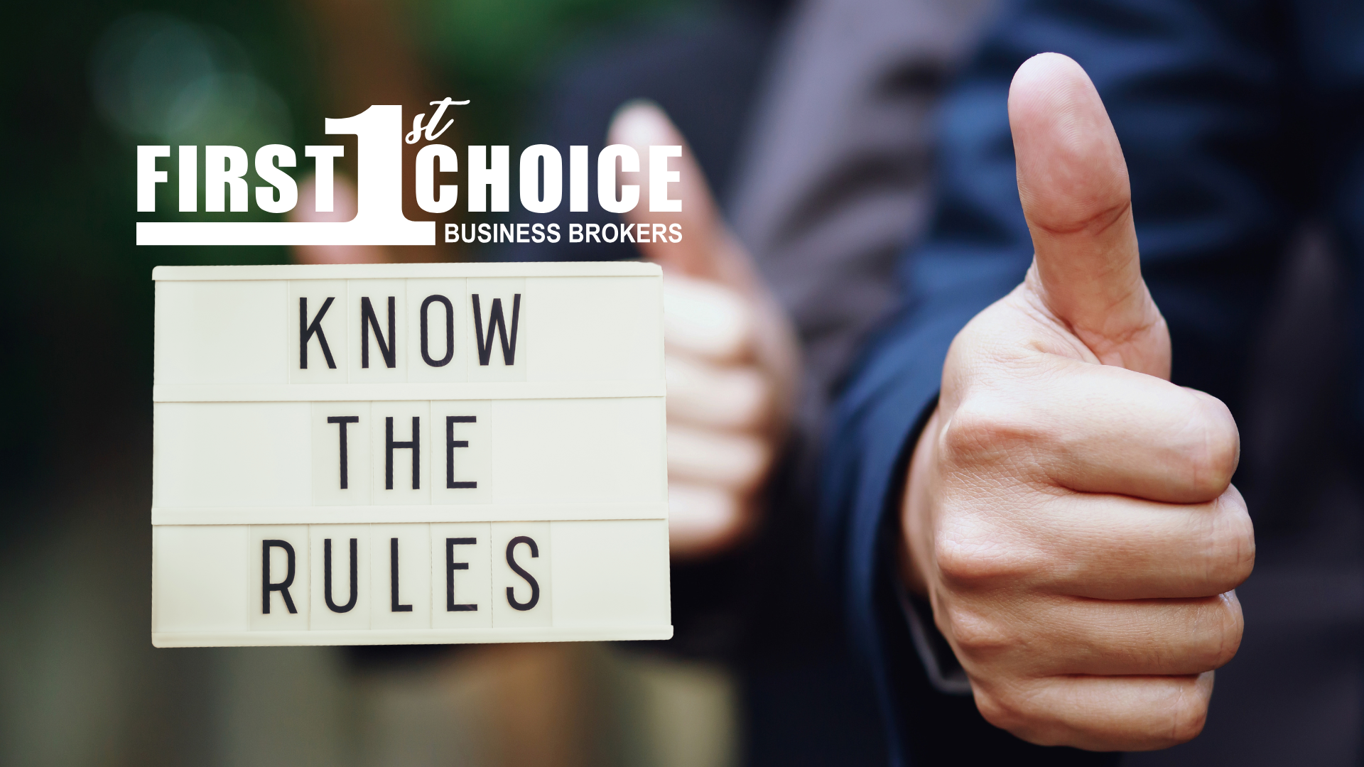 A person is giving a thumbs up in front of a sign that says know the rules