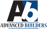 The logo for advanced builders is blue and black