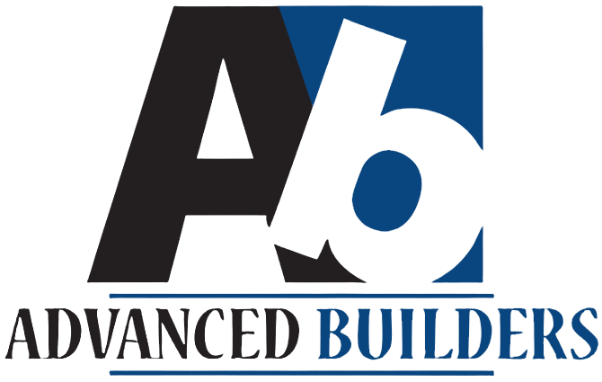 The logo for advanced builders is blue and black