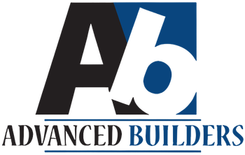 The logo for advanced builders is blue and black