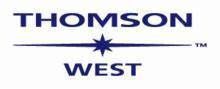 The logo for thomson west is a blue and white logo with a star.