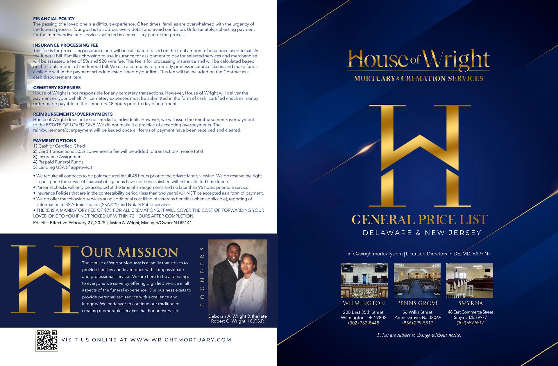 Price List | House of Wright Mortuary & Cremation Services, Inc.