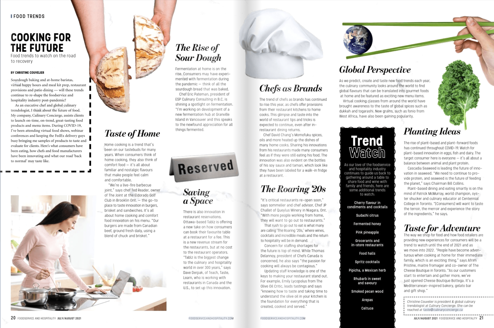 A magazine is open to a page about cooking for the future