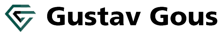 Gustav Gous logo with green geometric icon and bold black text on white background