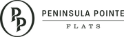 Logo for Peninsula Pointe Flats: "PP" in a circle, text "PENINSULA POINTE" and "FLATS" below.