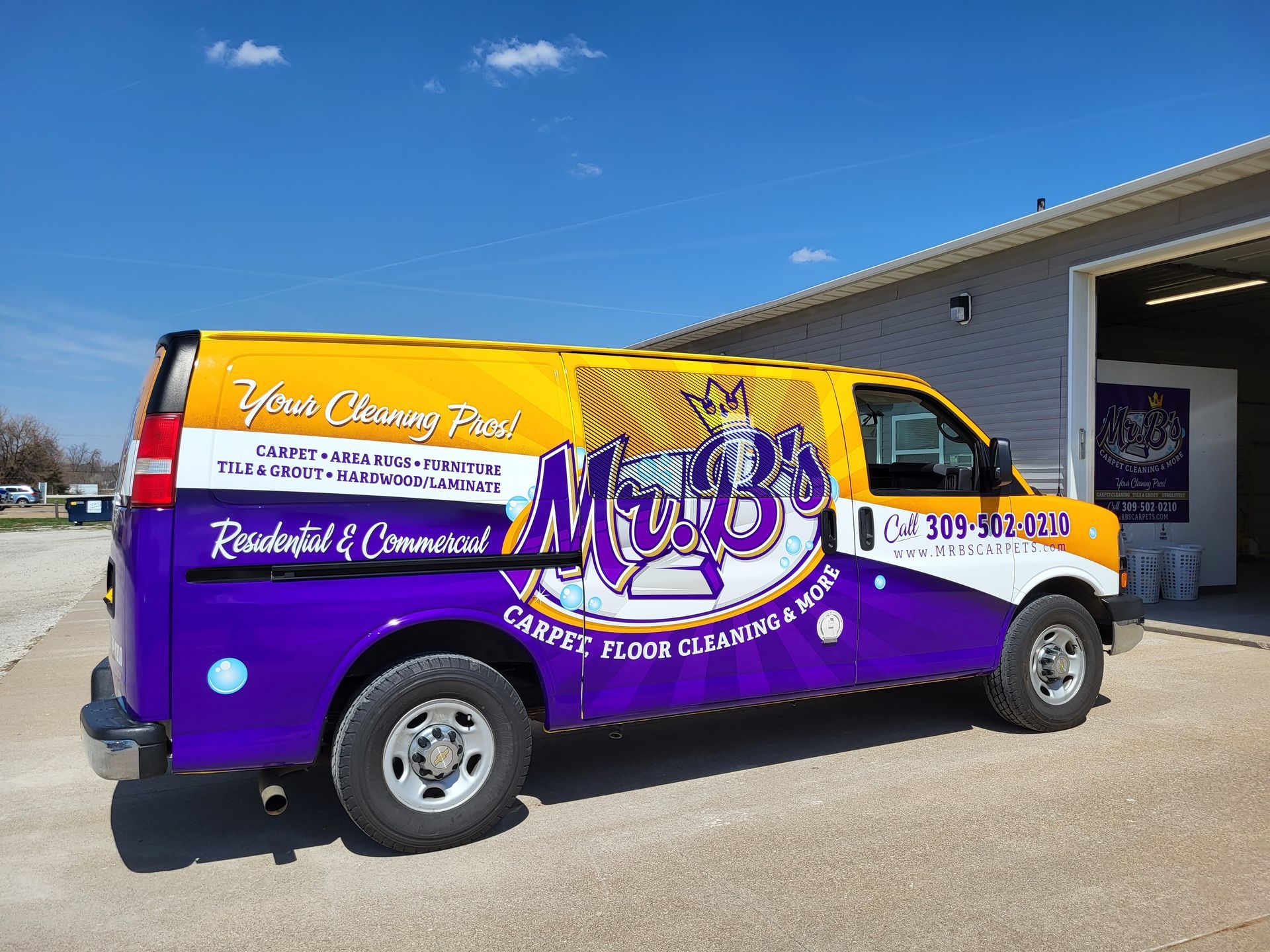 The Mr. B's Carpet, Floor Cleaning and More carpet cleaning van in Milan IL