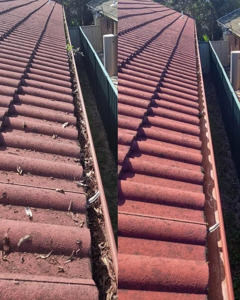A before and after picture of a gutter — Jervis Bay Pressure Washing & Property Maintenance In Bowral, NSW