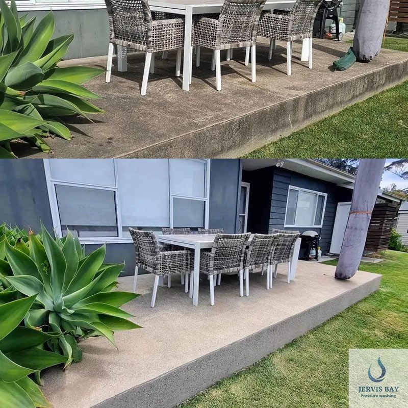 Outdoor Patio Cleaning With Table And Chairs — Jervis Bay Pressure Washing & Property Maintenance in Vincentia, NSW