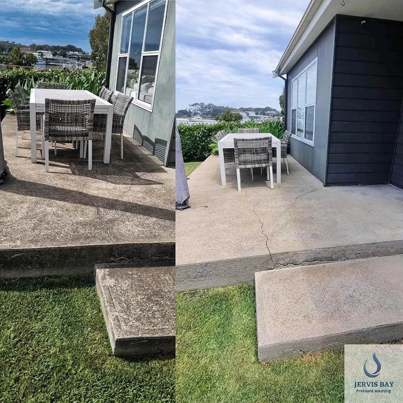 A Before And After Of A Patio Cleaning — Jervis Bay Pressure Washing & Property Maintenance In Berry, NSW