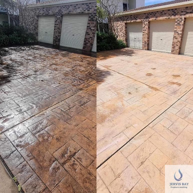 Before And After Photo Of A Concrete Driveway — Jervis Bay Pressure Washing & Property Maintenance In Bomaderry, NSW