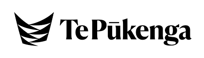 A black and white logo for te pukenga with a bird on it.