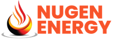 A logo for nugen energy with a fireball in the middle.
