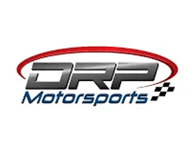 DRP Motorsports logo with red oval and black-and-blue text, plus checkered flag icon