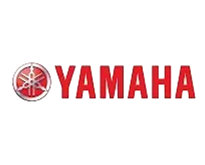 Red Yamaha logo with emblem and bold red text on a white background