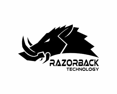 Black razorback boar logo with the words “RAZORBACK TECHNOLOGY” underneath