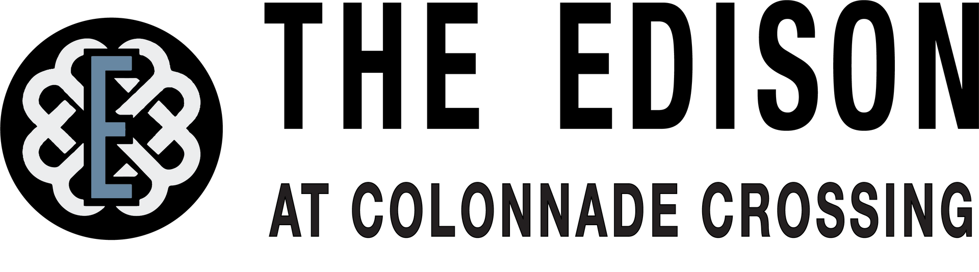 Logo of "The Edison at the C," with a stylized "E" inside a circle