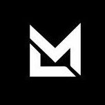 A white letter m on a black background.