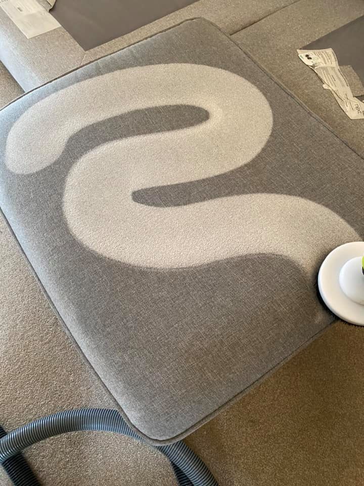 a chair with a snake on it is being cleaned with a vacuum cleaner .