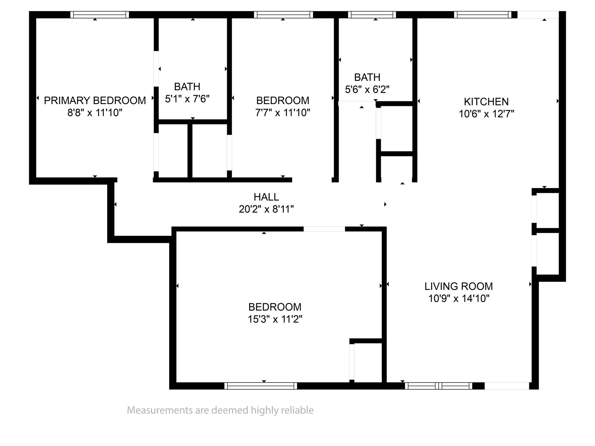 Floor plan of a house with labeled rooms: primary bedroom, bath, study, hallway, kitchen, living room, and den.