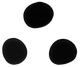Three black oval shapes arranged in a triangle on a white background