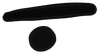 Black horizontal brushstroke above a black circle on a white background