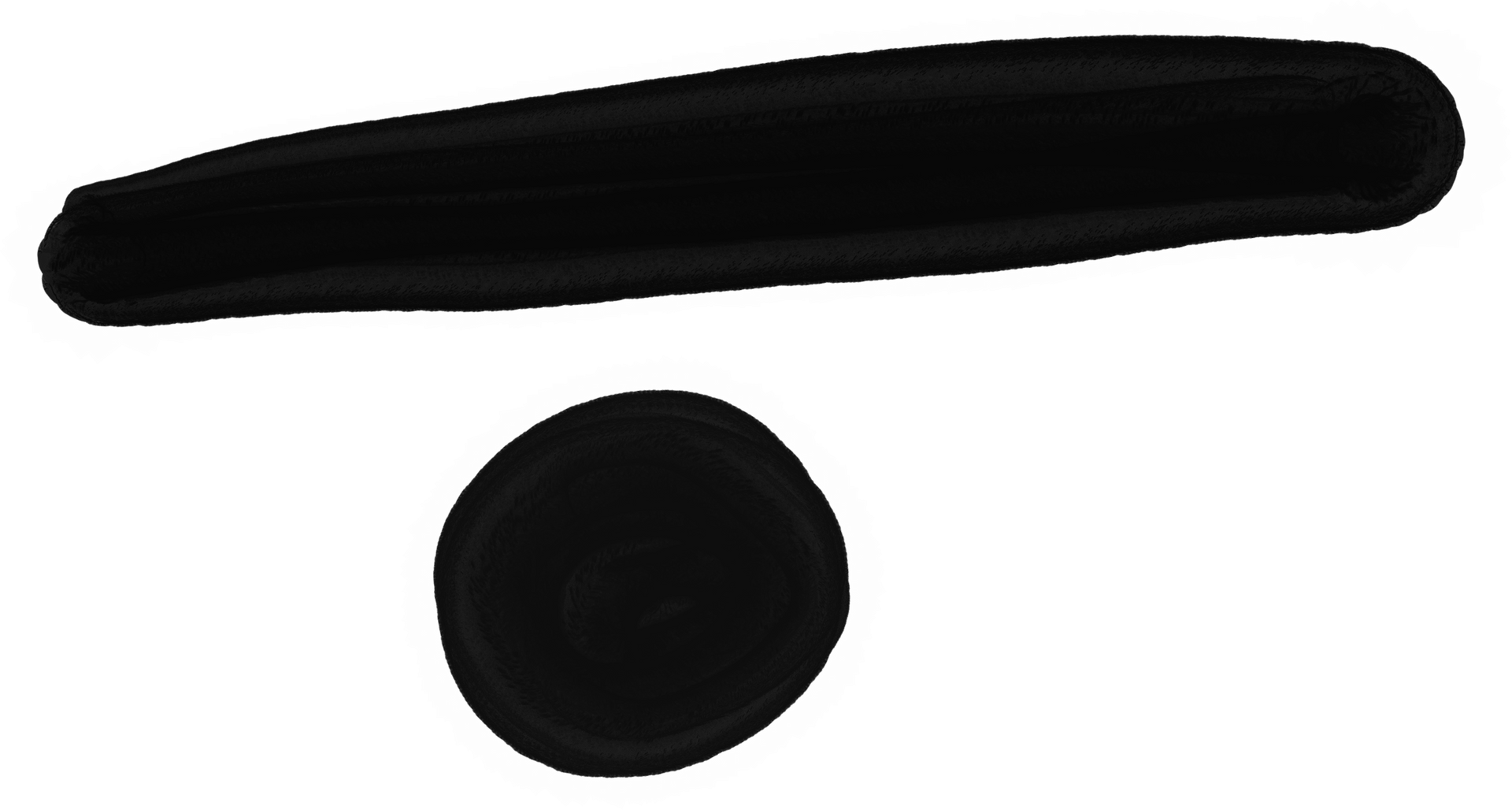 Black horizontal brushstroke above a black circle on a white background