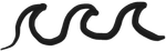 Black stylized wave icon with three curling ocean waves on a white background