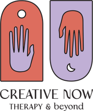 Creative Now Therapy & Beyond logo with two hand icons and a crescent moon