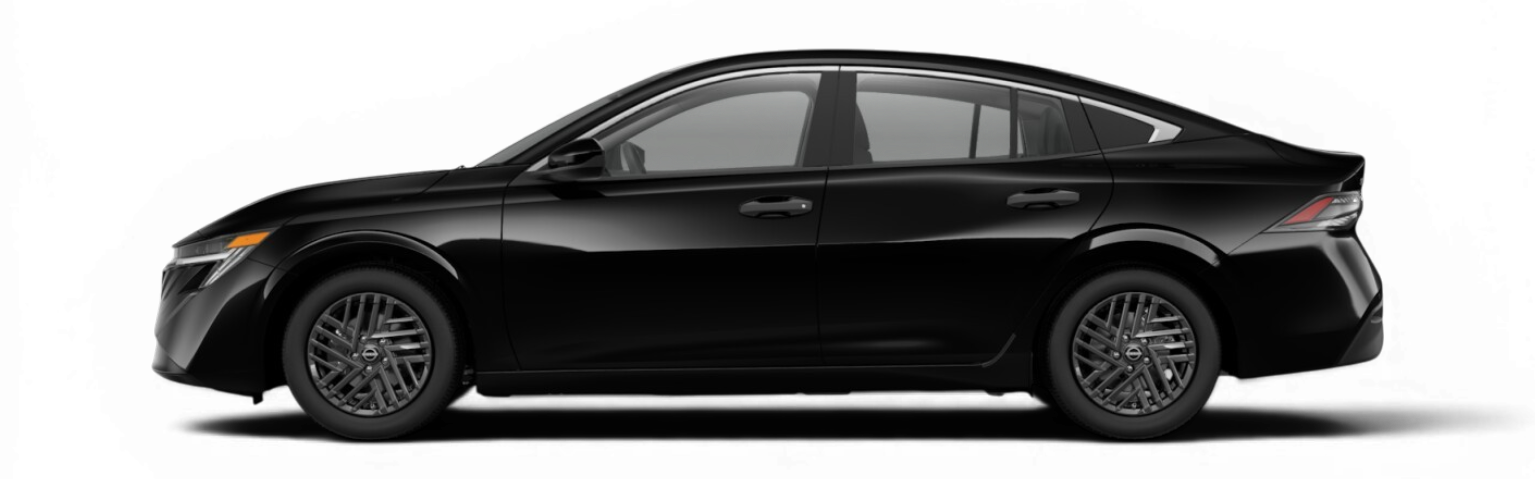 Coche sedán negro visto de perfil sobre un fondo blanco.