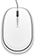 White computer mouse with a black scroll wheel and a cable.