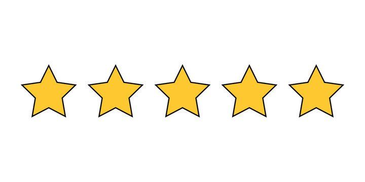 Five yellow stars in a row, representing a high rating.