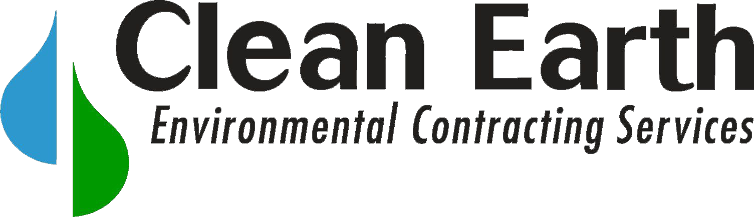 Clean Earth Environmental Contracting Services logo with blue and green water drop graphic.
