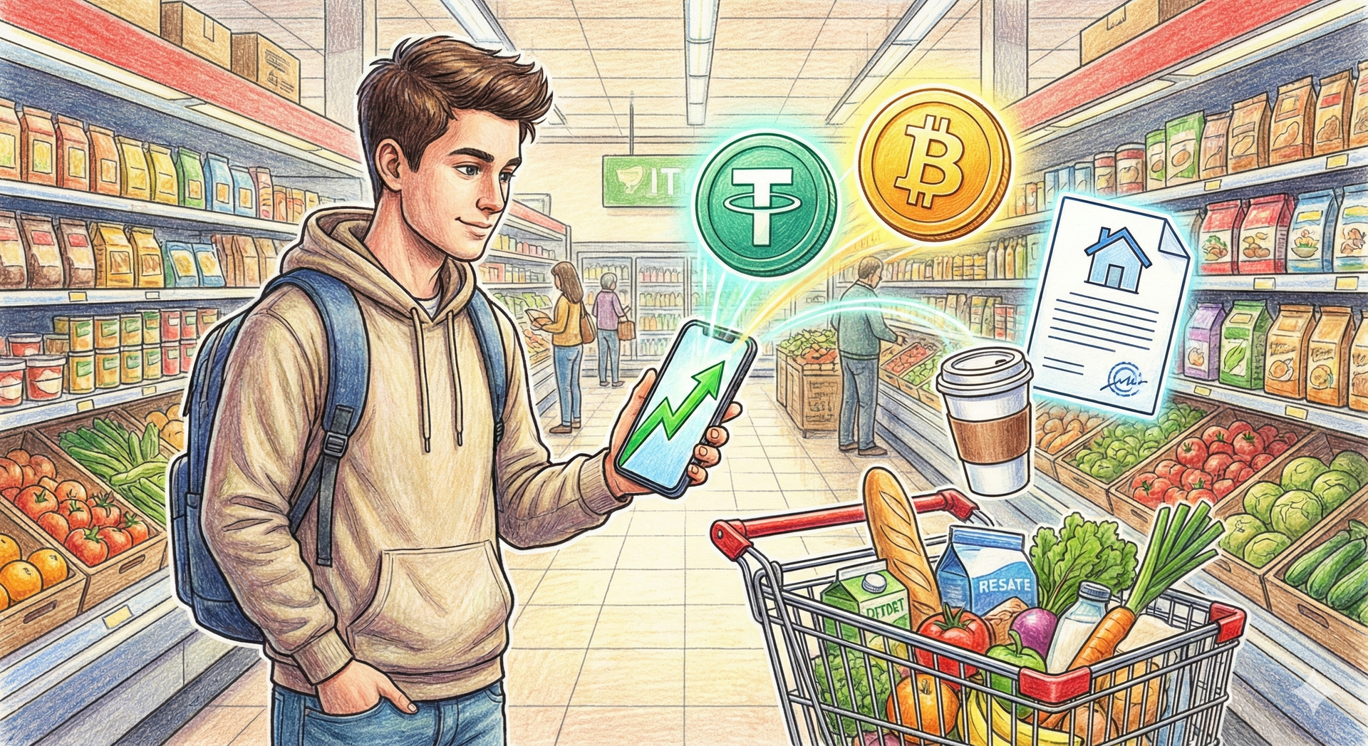 美金穩定幣 USDT 獲取 5-8% 年化報酬,並利用加密貨幣簽帳卡結合 LINE Pay 支付日常消費。